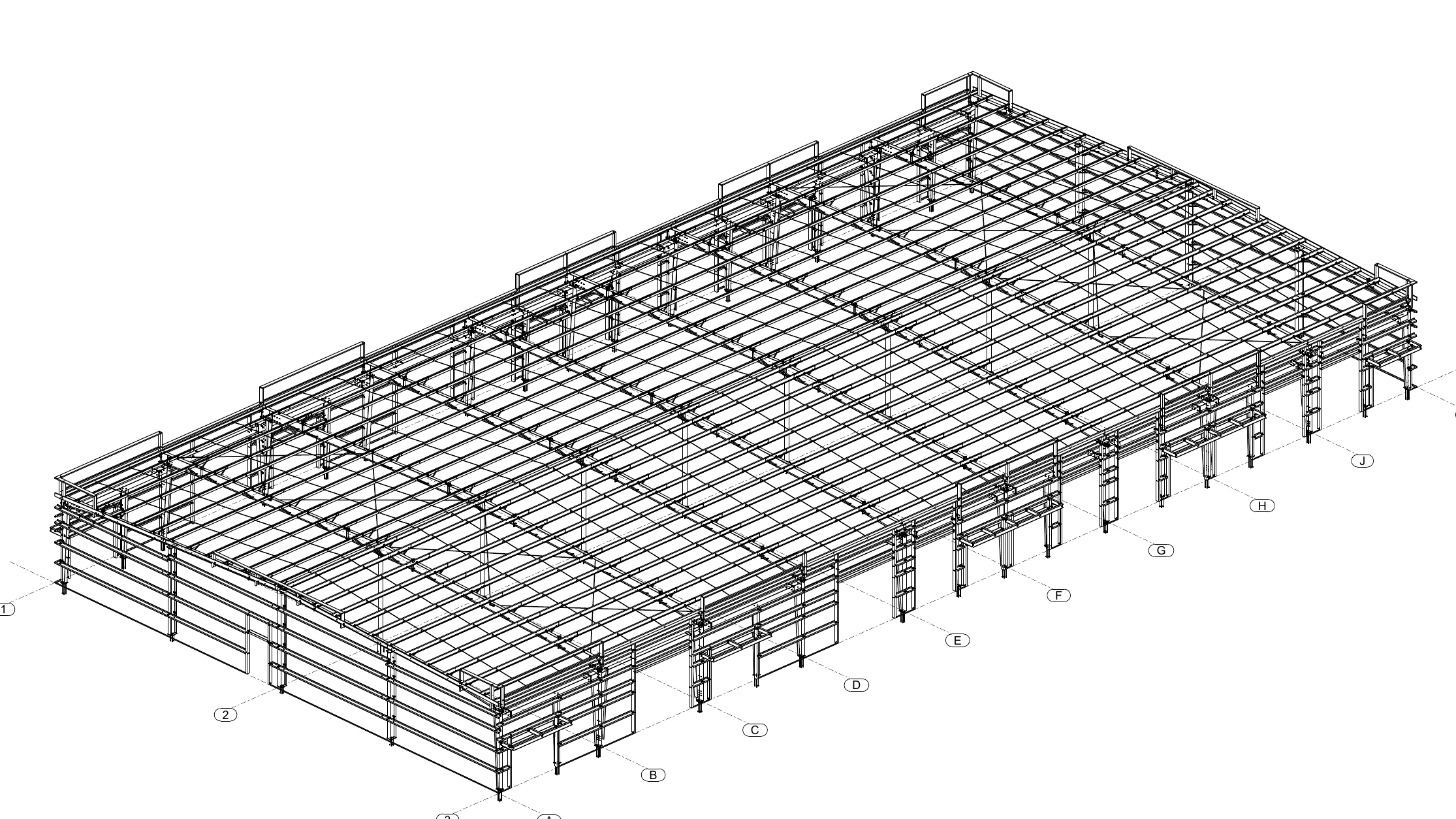 Isometric structural steel model for the Elder and Karcher industrial flex warehouse
